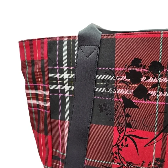 Victoria's Secret Women's Holiday Plaid Floral Tote Bag Hand Bag - Picture 3 of 11